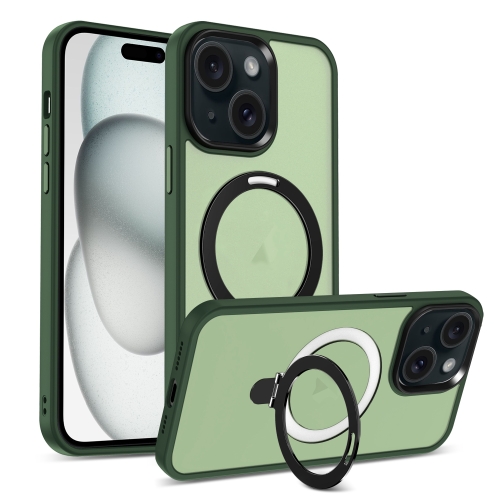 

For iPhone 15 Plus Skin-feel MagSafe Holder PC Hybrid TPU Phone Case(Green)
