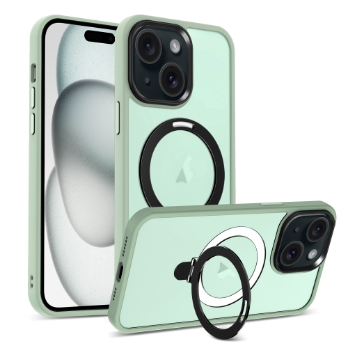 

For iPhone 15 Plus MagSafe Holder Skin-feel PC Hybrid TPU Phone Case(Matcha Green)