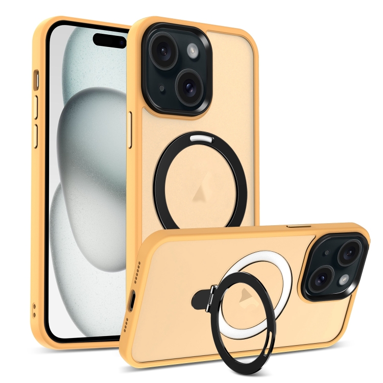 

For iPhone 15 Skin-feel MagSafe Holder PC Hybrid TPU Phone Case(Orange)