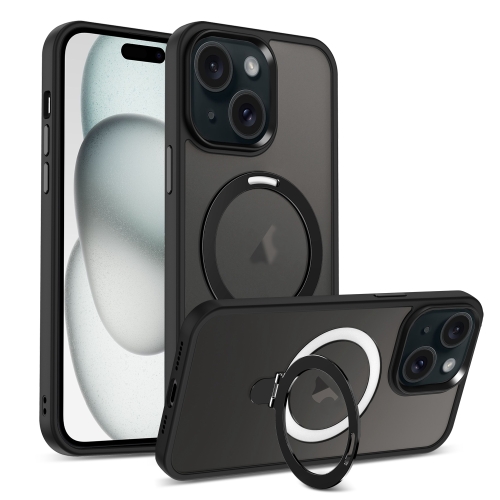 

For iPhone 15 Skin-feel MagSafe Holder PC Hybrid TPU Phone Case(Black)