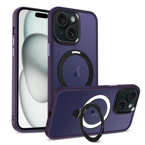 

For iPhone 15 MagSafe Holder Skin-feel PC Hybrid TPU Phone Case(Dark Purple)