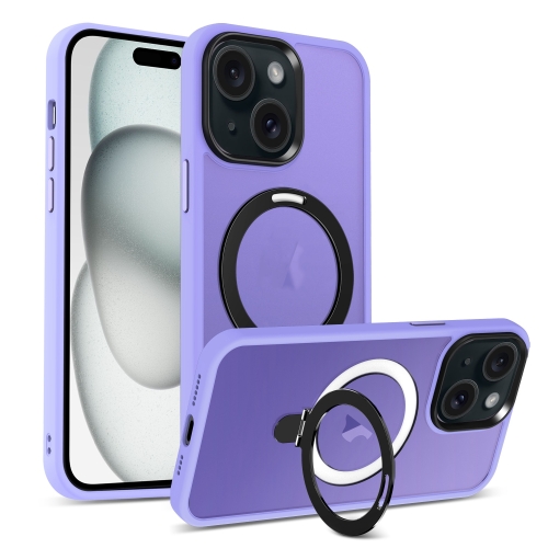 

For iPhone 15 Skin-feel MagSafe Holder PC Hybrid TPU Phone Case(Purple)