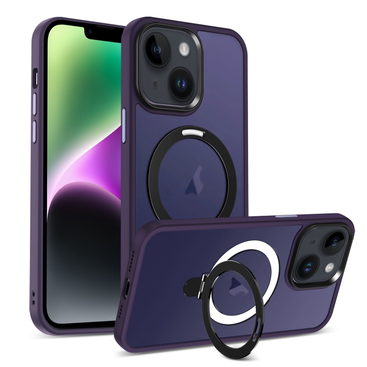

For iPhone 14 Plus Skin-feel MagSafe Holder PC Hybrid TPU Phone Case(Dark Purple)
