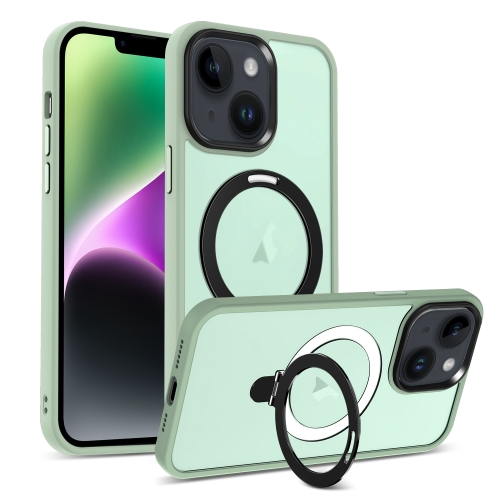 

For iPhone 14 Plus MagSafe Holder Skin-feel PC Hybrid TPU Phone Case(Matcha Green)