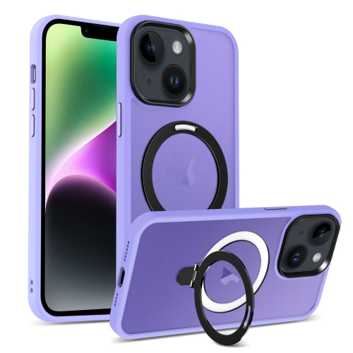 

For iPhone 14 Plus Skin-feel MagSafe Holder PC Hybrid TPU Phone Case(Purple)