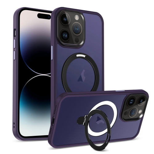 

For iPhone 14 Pro Skin-feel MagSafe Holder PC Hybrid TPU Phone Case(Dark Purple)