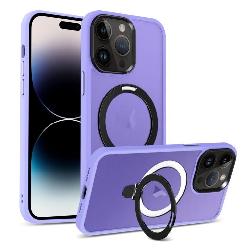 

For iPhone 14 Pro MagSafe Holder Skin-feel PC Hybrid TPU Phone Case(Purple)