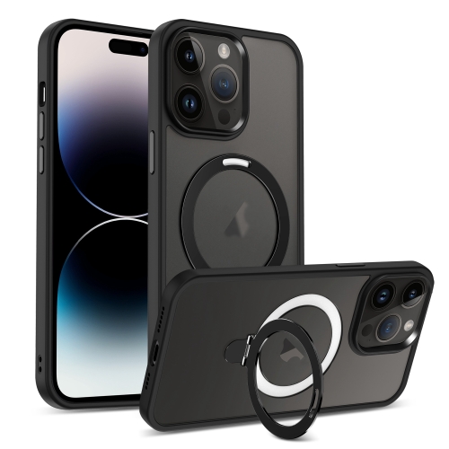 

For iPhone 14 Pro Max Skin-feel MagSafe Holder PC Hybrid TPU Phone Case(Black)