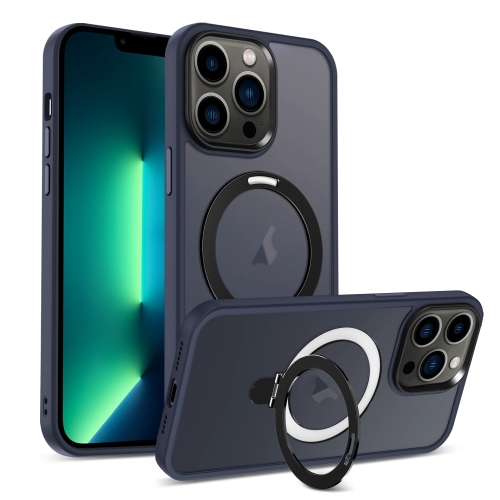 

For iPhone 13 Pro Max MagSafe Holder Skin-feel PC Hybrid TPU Phone Case(Dark Blue)