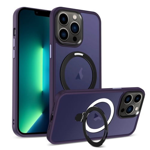 

For iPhone 13 Pro Max MagSafe Holder Skin-feel PC Hybrid TPU Phone Case(Dark Purple)