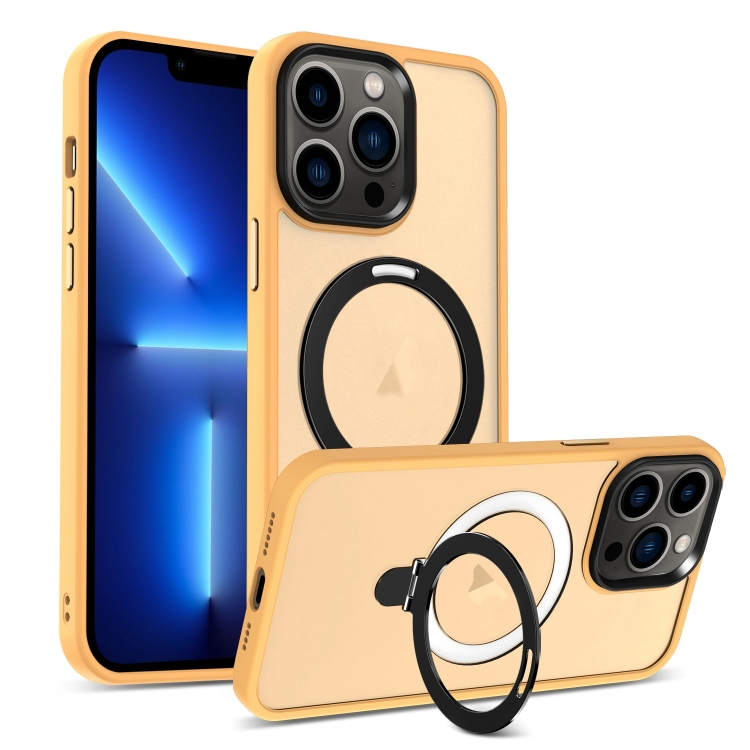 

For iPhone 13 Pro Skin-feel MagSafe Holder PC Hybrid TPU Phone Case(Orange)