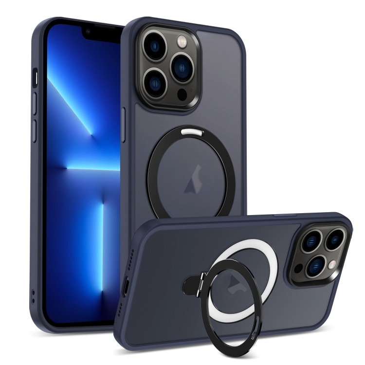 

For iPhone 13 Pro Skin-feel MagSafe Holder PC Hybrid TPU Phone Case(Dark Blue)