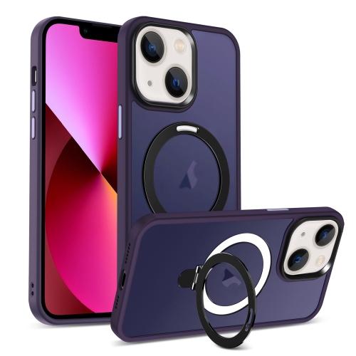 

For iPhone 13 Skin-feel MagSafe Holder PC Hybrid TPU Phone Case(Dark Purple)