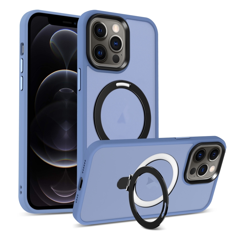 

For iPhone 12 Pro Skin-feel MagSafe Holder PC Hybrid TPU Phone Case(Blue)
