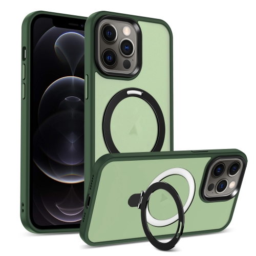 

For iPhone 12 Pro Skin-feel MagSafe Holder PC Hybrid TPU Phone Case(Green)