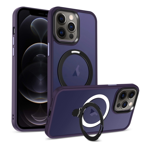 

For iPhone 12 Pro Skin-feel MagSafe Holder PC Hybrid TPU Phone Case(Dark Purple)