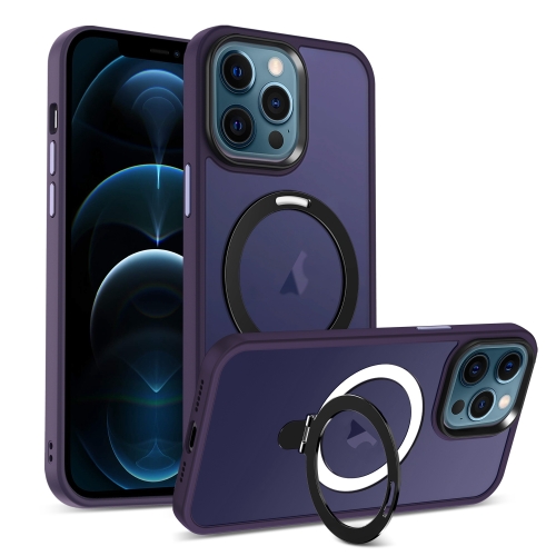 

For iPhone 12 Pro Max Skin-feel MagSafe Holder PC Hybrid TPU Phone Case(Dark Purple)