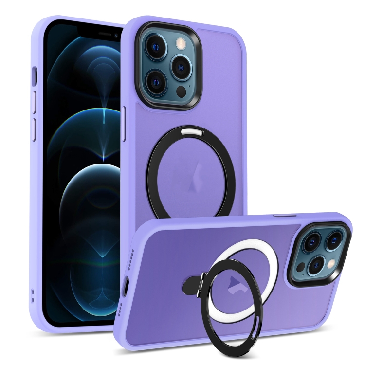 

For iPhone 12 Pro Max Skin-feel MagSafe Holder PC Hybrid TPU Phone Case(Purple)