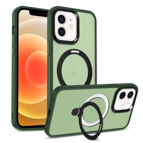 

For iPhone 12 MagSafe Holder Skin-feel PC Hybrid TPU Phone Case(Green)
