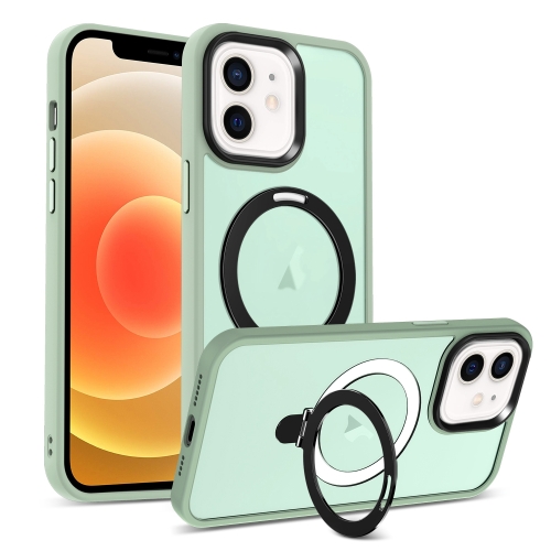 

For iPhone 12 MagSafe Holder Skin-feel PC Hybrid TPU Phone Case(Matcha Green)
