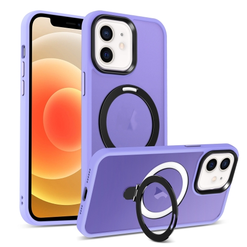 

For iPhone 12 Skin-feel MagSafe Holder PC Hybrid TPU Phone Case(Purple)