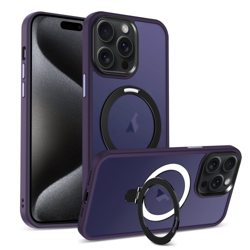 

For iPhone 16 Pro Skin-feel MagSafe Holder PC Hybrid TPU Phone Case(Dark Purple)