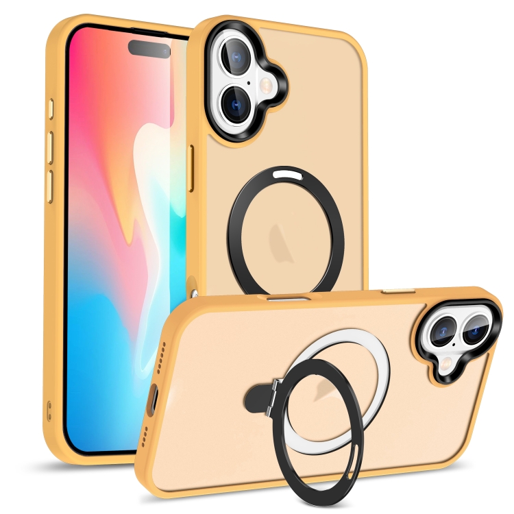 

For iPhone 16 Skin-feel MagSafe Holder PC Hybrid TPU Phone Case(Orange)