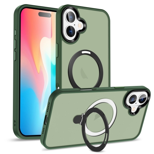 

For iPhone 16 Skin-feel MagSafe Holder PC Hybrid TPU Phone Case(Green)