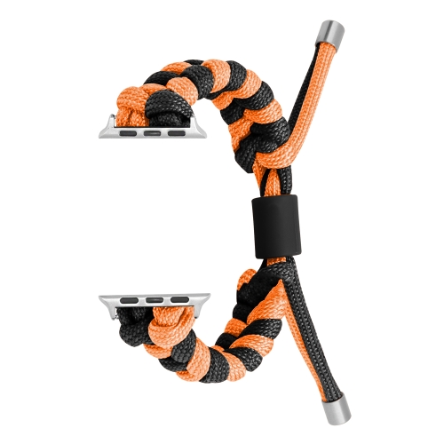 

For Apple Watch SE 2023 44mm Paracord Fishtail Braided Silicone Bead Watch Band(Black Orange)