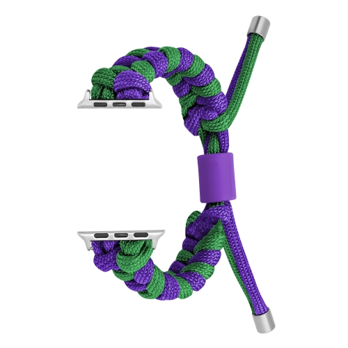 

For Apple Watch SE 2023 44mm Paracord Fishtail Braided Silicone Bead Watch Band(Dark Purple Green)