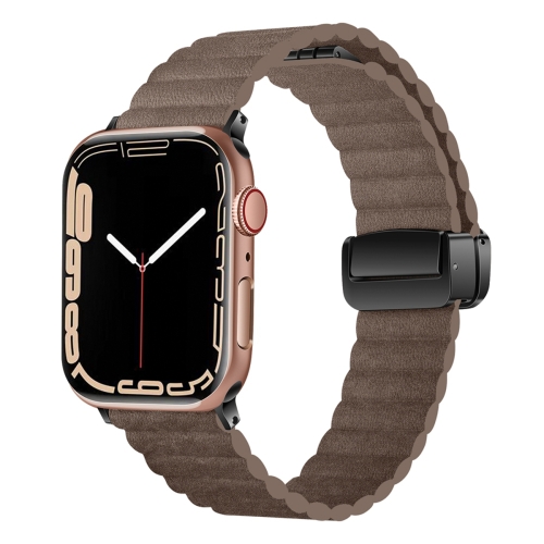 

For Apple Watch SE 2023 44mm Water Ripple Magnetic Folding Buckle Watch Band, Style: Bold Version(Light Brown)