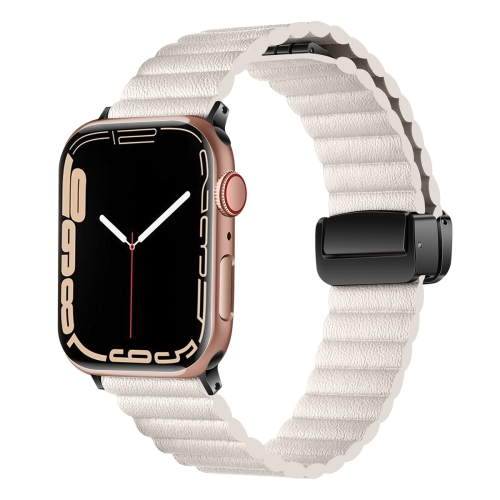 

For Apple Watch 38mm Water Ripple Magnetic Folding Buckle Watch Band, Style: Bold Version(Starlight Color)