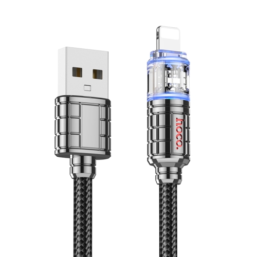 hoco U122 2.4A USB轉8 Pin 彩燈透明探索數據線1.2米（黑色）