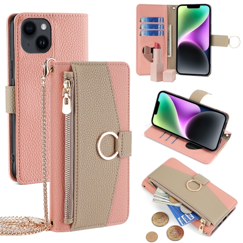 

For iPhone 14 Crossbody Litchi Texture Leather Phone Case(Pink)