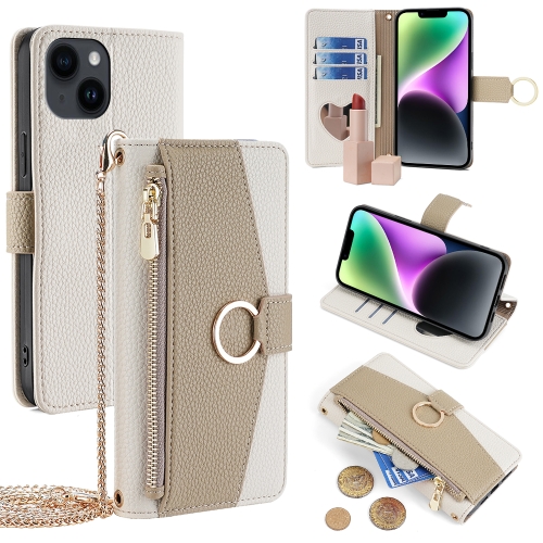 

For iPhone 14 Crossbody Litchi Texture Leather Phone Case(White)