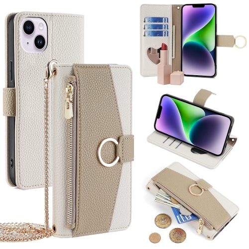 

For iPhone 14 Plus Crossbody Litchi Texture Leather Phone Case(White)