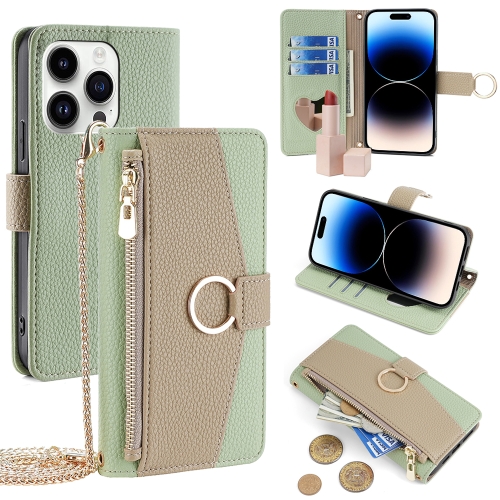 

For iPhone 14 Pro Crossbody Litchi Texture Leather Phone Case(Green)