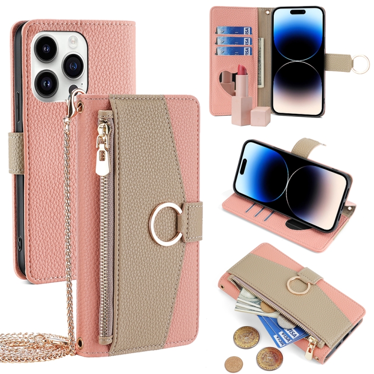 

For iPhone 14 Pro Crossbody Litchi Texture Leather Phone Case(Pink)