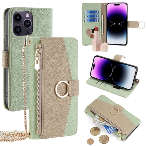 

For iPhone 14 Pro Max Crossbody Litchi Texture Leather Phone Case(Green)