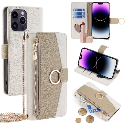 

For iPhone 14 Pro Max Crossbody Litchi Texture Leather Phone Case(White)