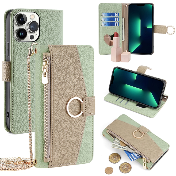 

For iPhone 13 Pro Max Crossbody Litchi Texture Leather Phone Case(Green)