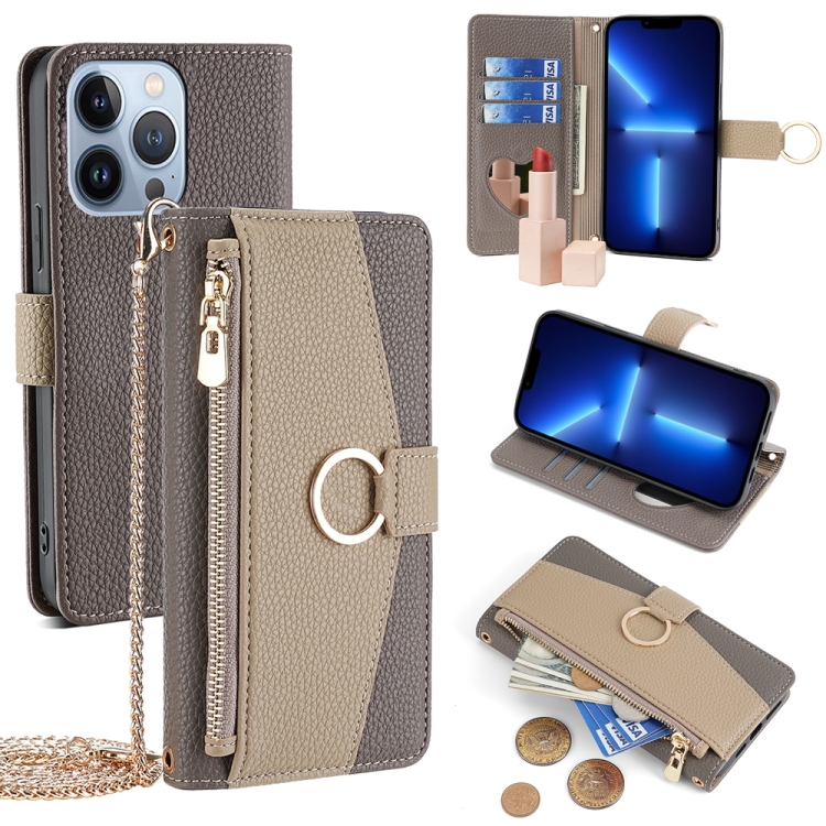

For iPhone 13 Pro Crossbody Litchi Texture Leather Phone Case(Grey)