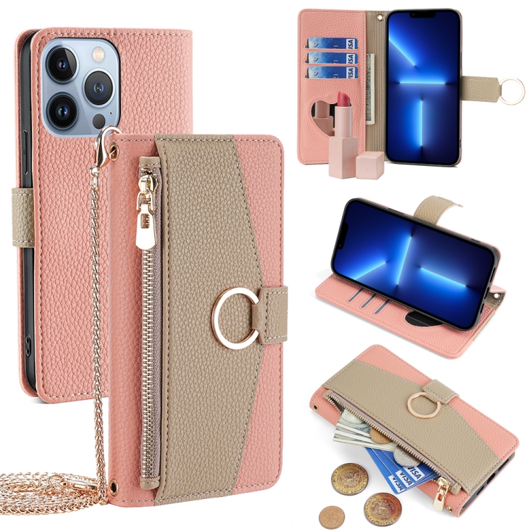 

For iPhone 13 Pro Crossbody Litchi Texture Leather Phone Case(Pink)