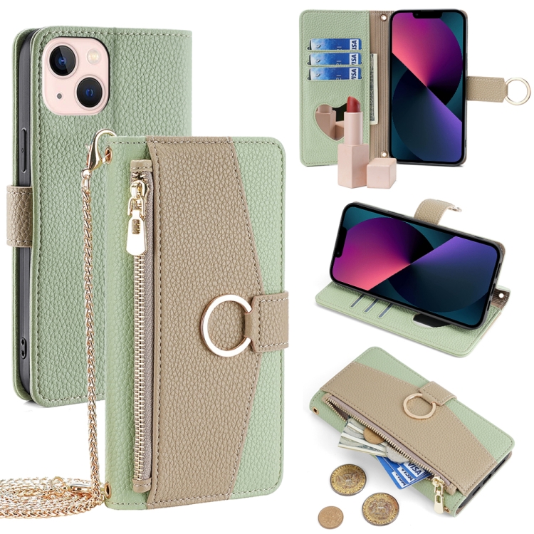 

For iPhone 13 Crossbody Litchi Texture Leather Phone Case(Green)
