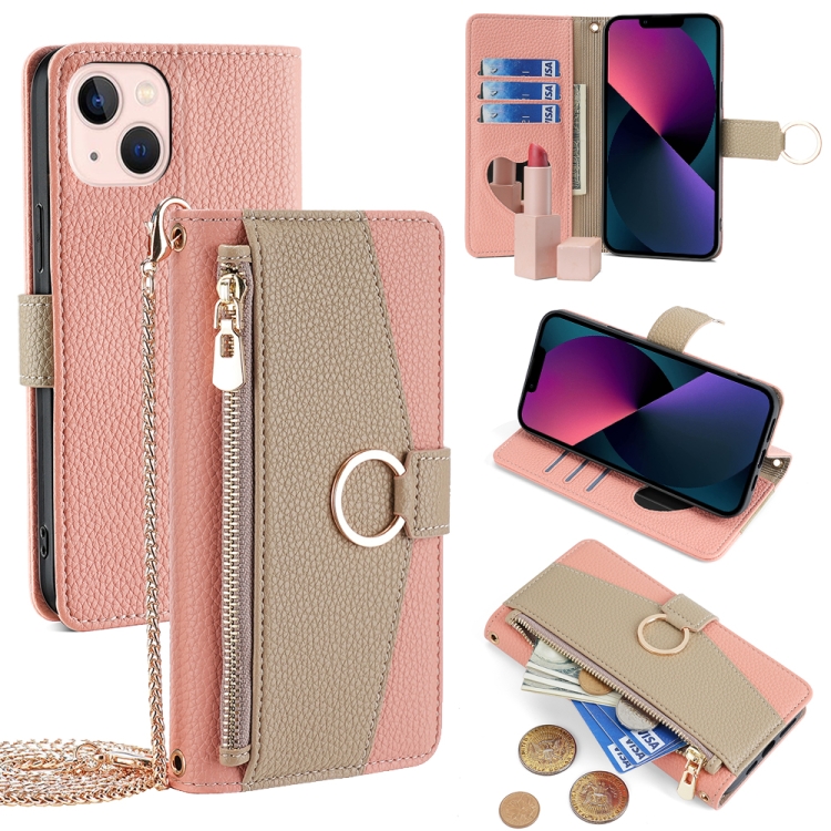 

For iPhone 13 Crossbody Litchi Texture Leather Phone Case(Pink)