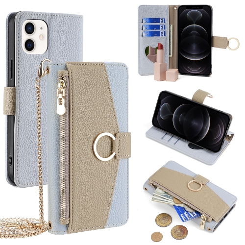 

For iPhone 12 / 12 Pro Crossbody Litchi Texture Leather Phone Case(Blue)