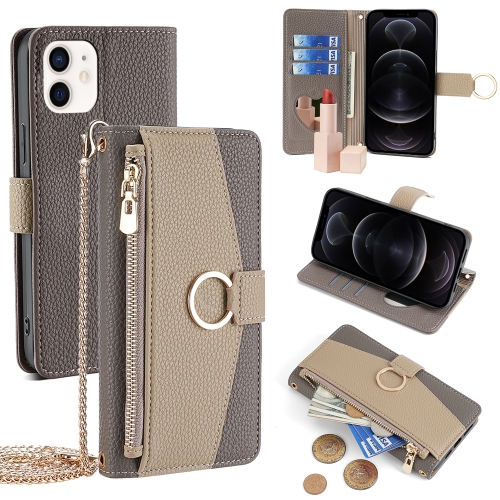 

For iPhone 12 / 12 Pro Crossbody Litchi Texture Leather Phone Case(Grey)