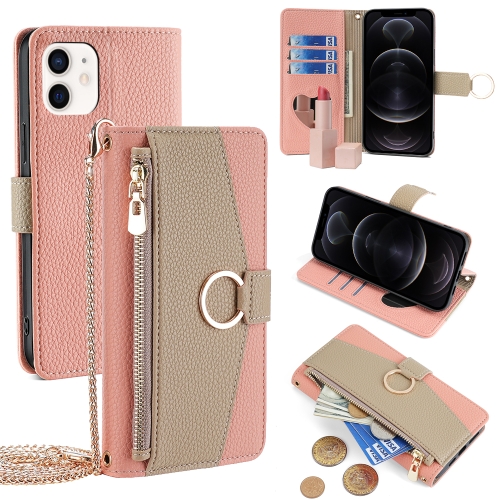 

For iPhone 12 / 12 Pro Crossbody Litchi Texture Leather Phone Case(Pink)