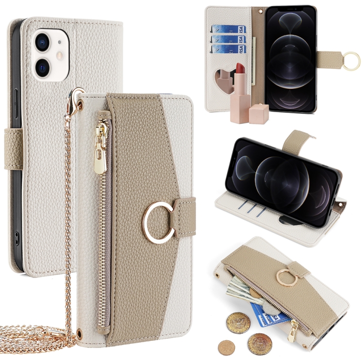 

For iPhone 12 / 12 Pro Crossbody Litchi Texture Leather Phone Case(White)
