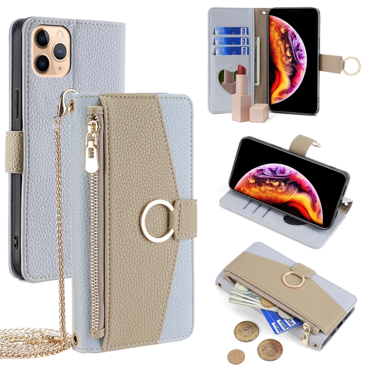 

For iPhone 11 Pro Max Crossbody Litchi Texture Leather Phone Case(Blue)